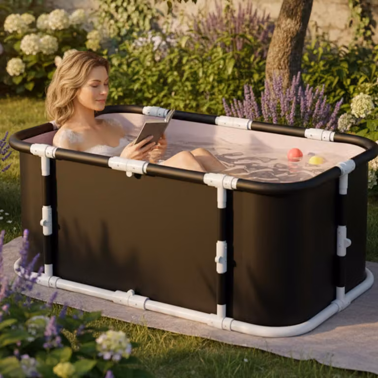 Vasca da bagno portatile, autoportante - Capacità: 320 litri - Design rettangolare - Colore: nero