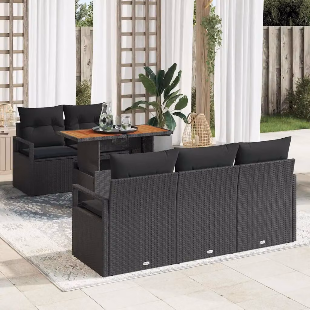 Set Divano da Giardino a Forma di U vidaXL in Acciaio Nero con Cuscini e Tavolino per 6 Persone – 1