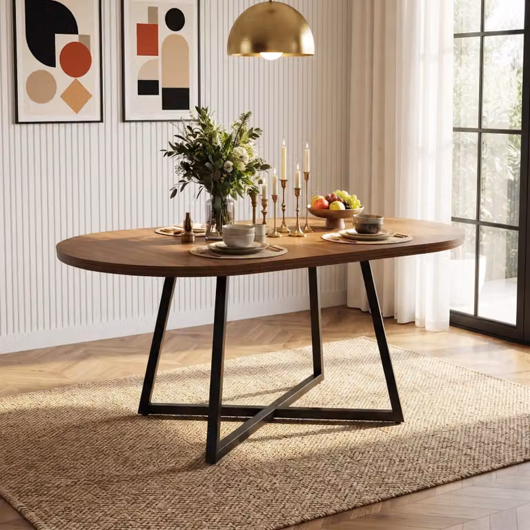 Tavolo da pranzo estensibile, adatto per 4-6 persone, con angoli arrotondati, forma rotonda, dimensioni 100-140x100x75 cm, finitura in legno noce