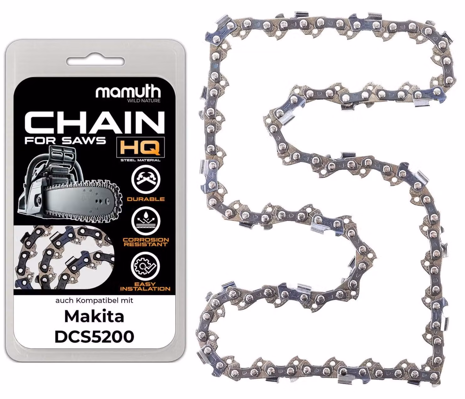 Catena per motosega, 40 cm, 1,5 mm, passo 0,325", 66 maglie, compatibile con Makita DCS5200