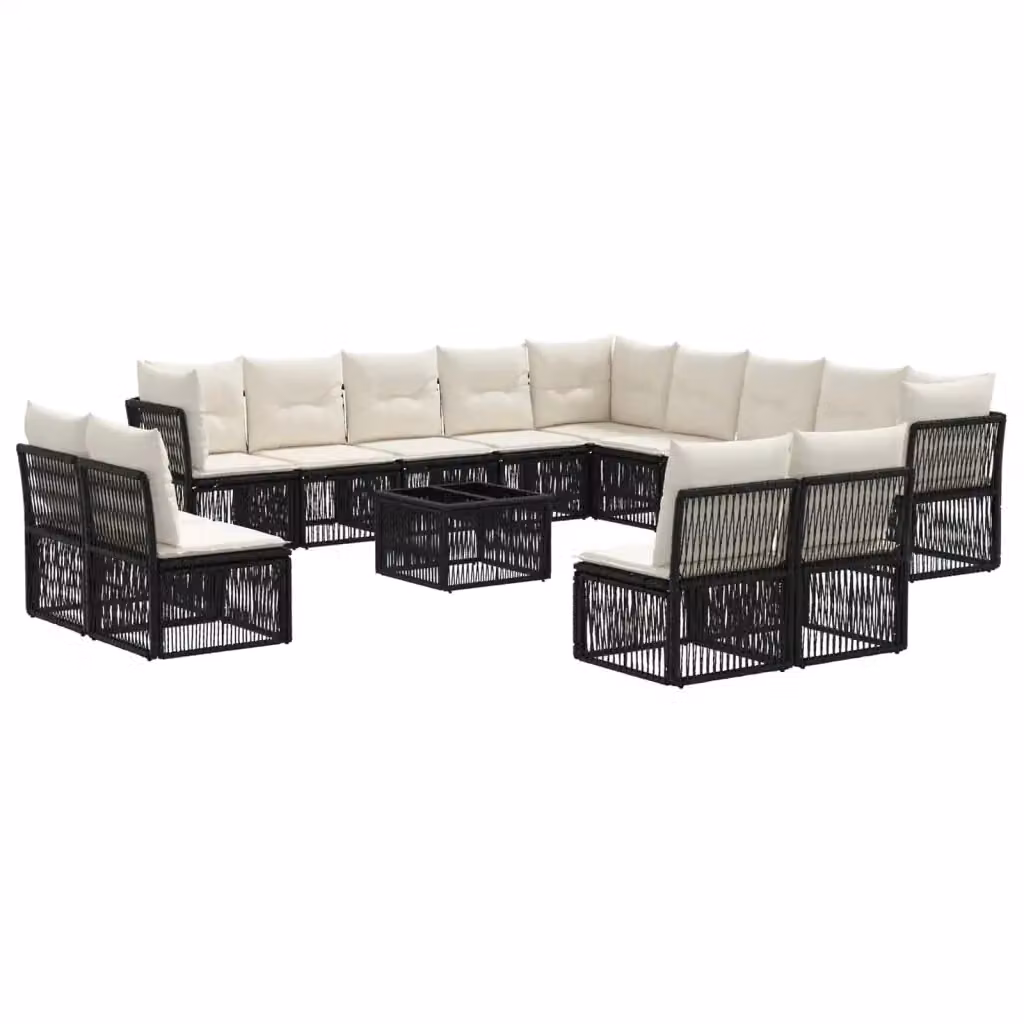 Set Divano da Giardino vidaXL a Forma di L in Polyrattan Nero con Cuscini e Tavolino da Esterno – 2
