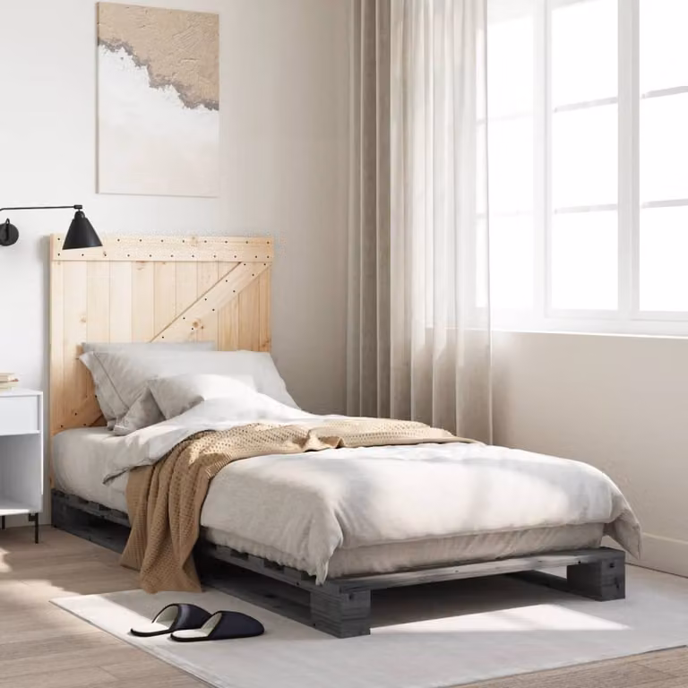 vidaXL Giroletto con Testiera in Legno Massello di Pino Grigio L/P/H: 90 x 200 x 104 cm