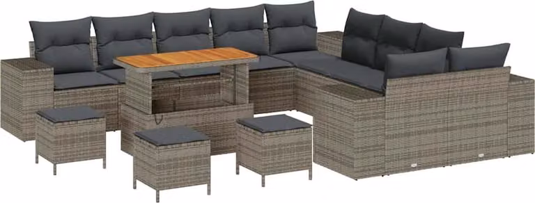 Set Divano da Giardino con cuscino 14 pcs Grigio polyrattan