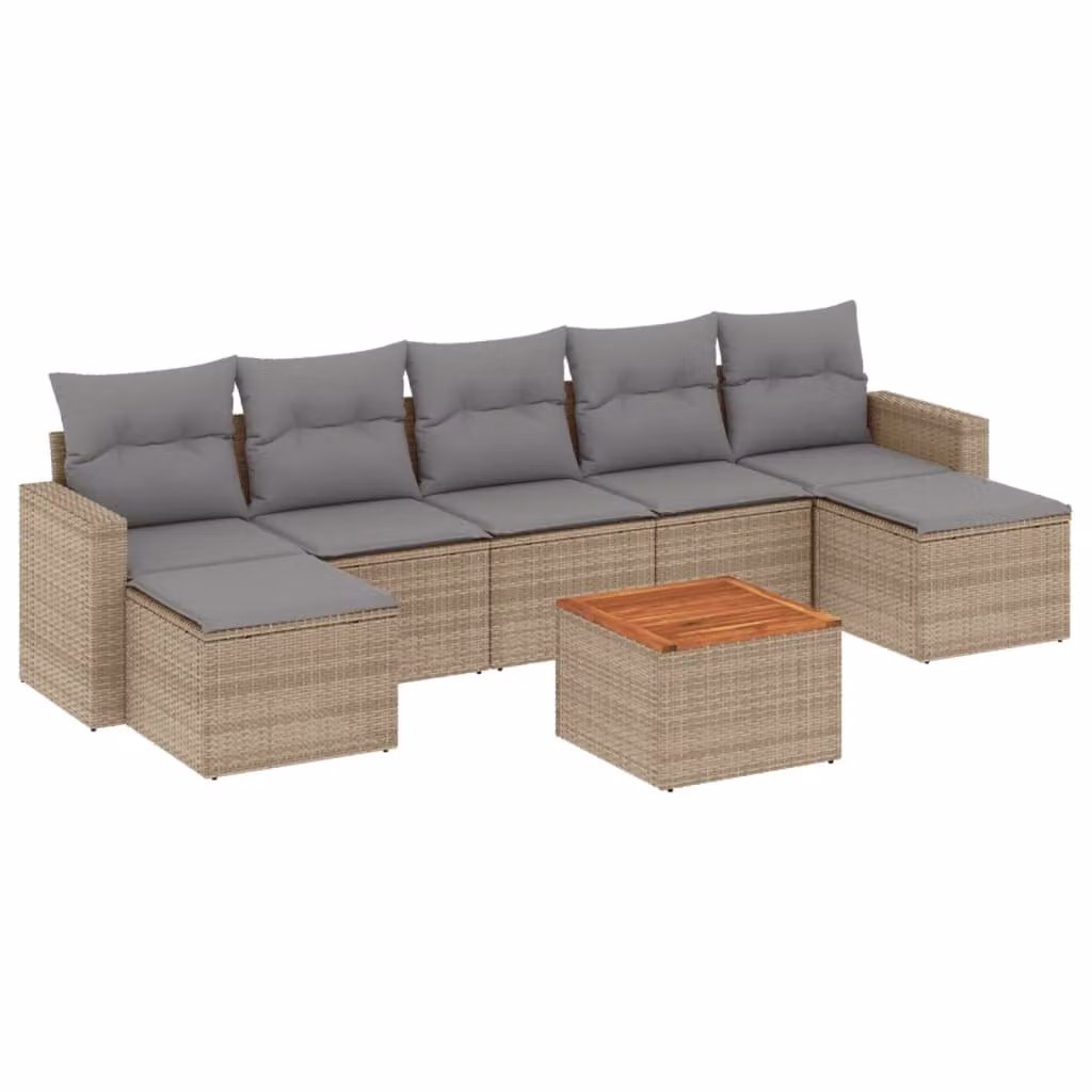 Set Divano da Giardino 8 pz con Cuscini Beige Misto Polyrattan
