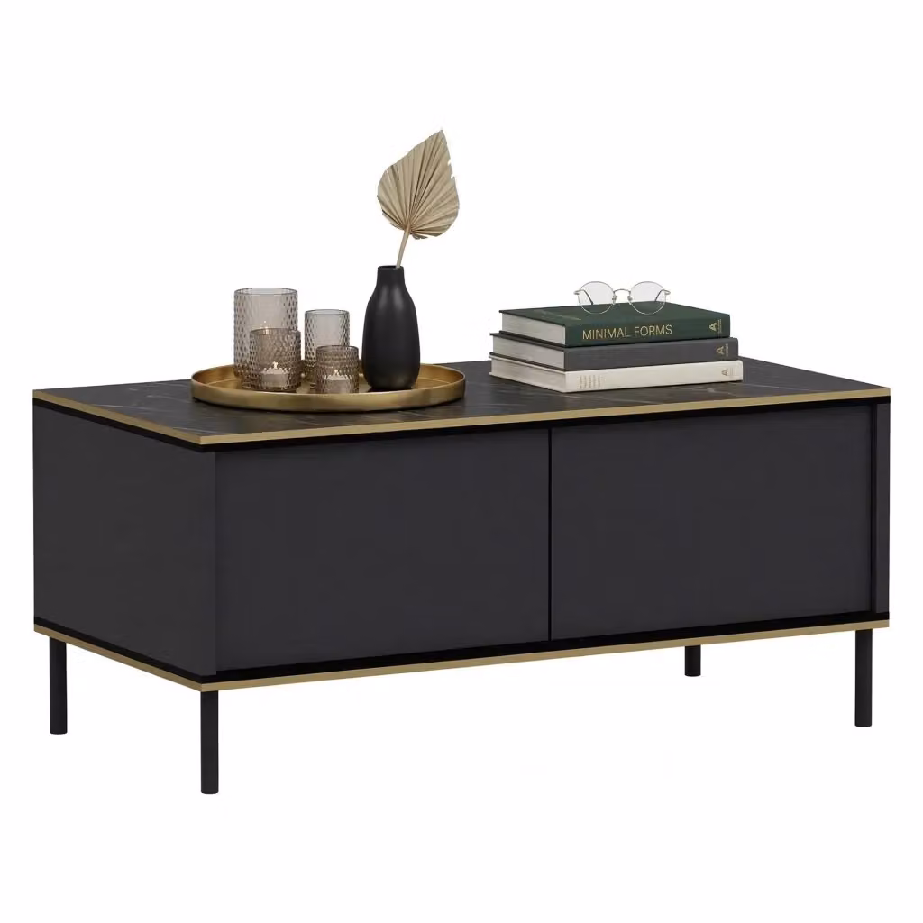Tavolino da salotto moderno Zerbolo con meccanismo sollevabile, L/P/H: 90 x 45 x 40 cm, Nero Antracite e Oro – 2