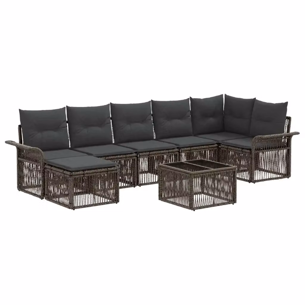 Set Divano da Giardino 8 Pezzi vidaXL Grigio con Poltrona, Elemento Angolare, Ottoman e Tavolino da Caffè in Rattan e Metallo – 2