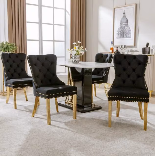 Sedia da pranzo 50,5x45x95 cm nera in velluto con anello posteriore