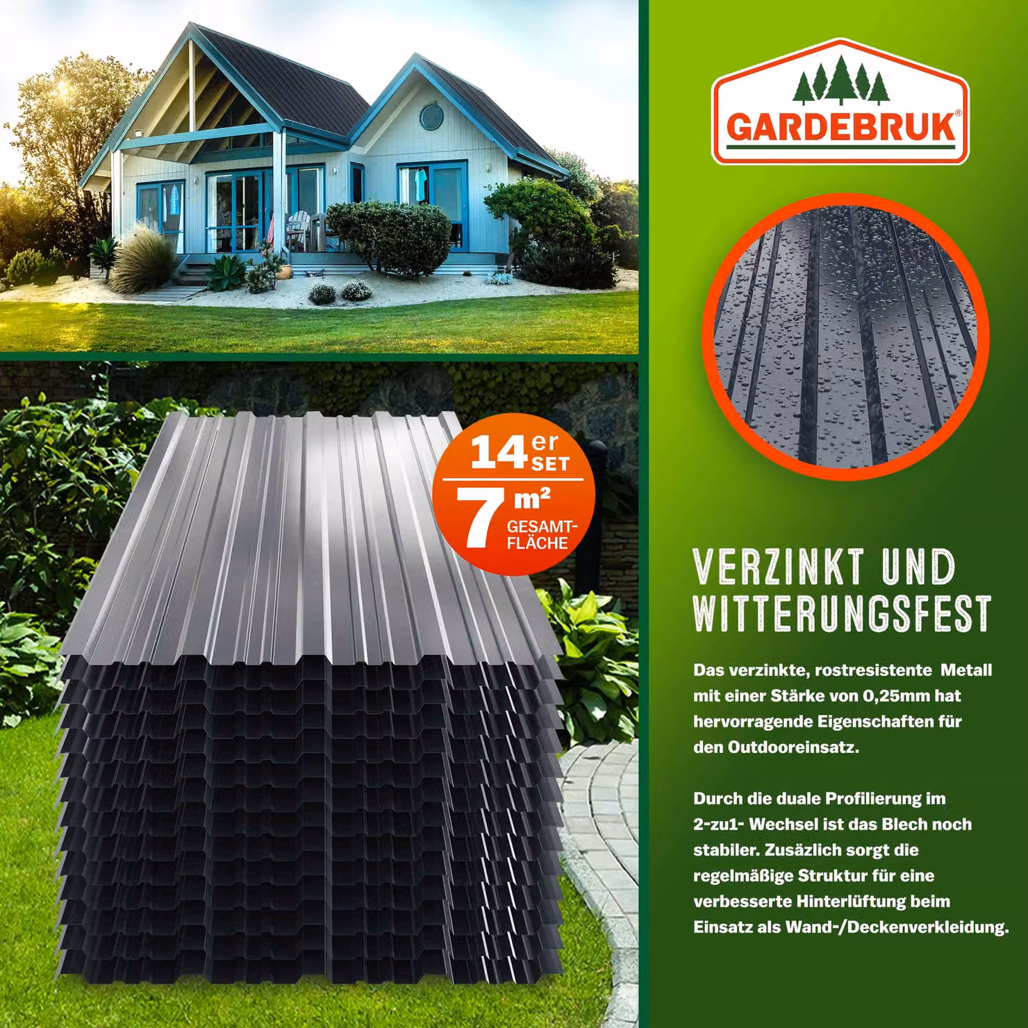 Set da 12 lastre profilate trapezoidali Gardebruk in acciaio zincato colore antracite L: 110 cm, P: 46 cm, Copertura totale 7 m² – 2