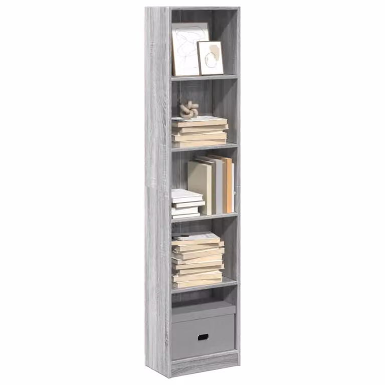 Libreria moderna vidaXL in legno e MDF Grigio, con pannello posteriore, L 40 cm x P 24 cm x H 176 cm