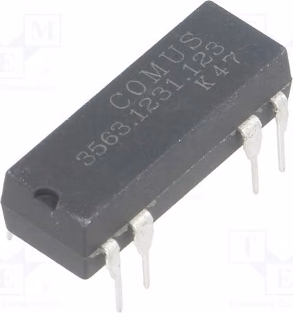 1x Relè: Reed 5W, massima tensione 100 VDC. Bobina: 12 VDC, 400 mA. Montaggio a foro passante (THT), involucro DIP14. Codice: 3563.1231.123. Applicazione: Elettrica
