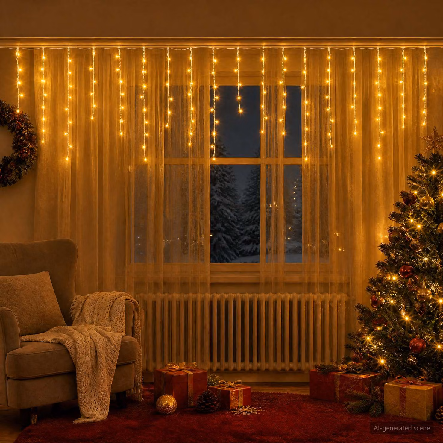 vidaXL Tende di luci 210 LED Bianco caldo 500 x 72 cm