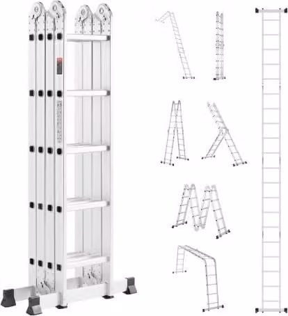 VEVOR Scala Pieghevole Multiuso Telescopica Regolabile a 5 Gradini, Scala Estensibile in Colore Argento con Struttura ad A, Altezza: 5,8 m, Capacità: 149,7 kg