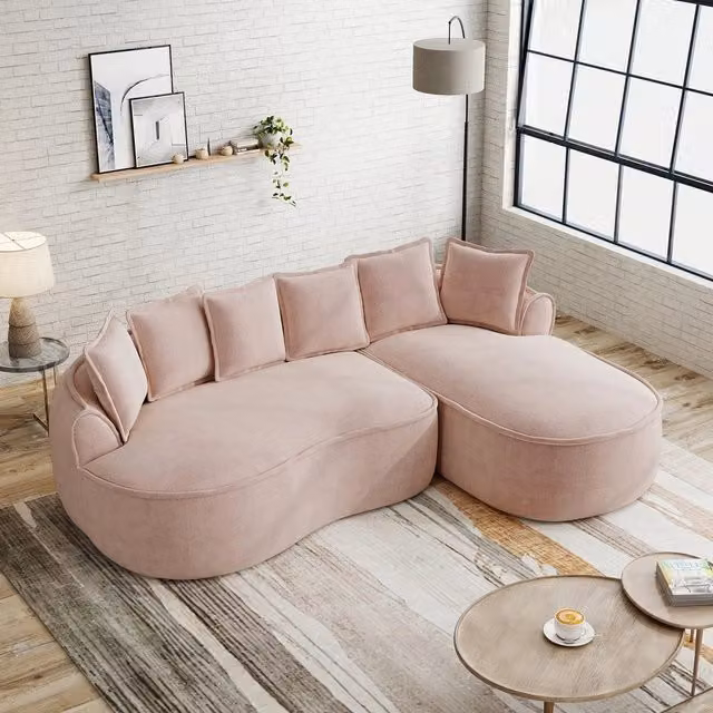 Divano Angolare Chaise Longue con Cuscini ¨C Xylo ¨C Chenille Rosa, Modulare