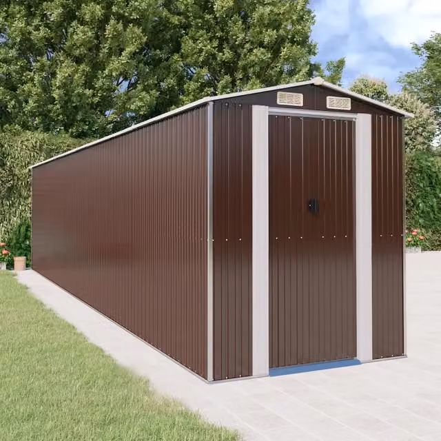 Capanno da Giardino Videx in Acciaio Zincato Marrone con Tetto a Capanna e Porte Scorrevoli L: 192 cm, H: 223 cm