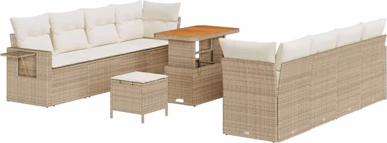 Set Divano da Giardino con cuscino 11 pcs Beige Poly Rattan