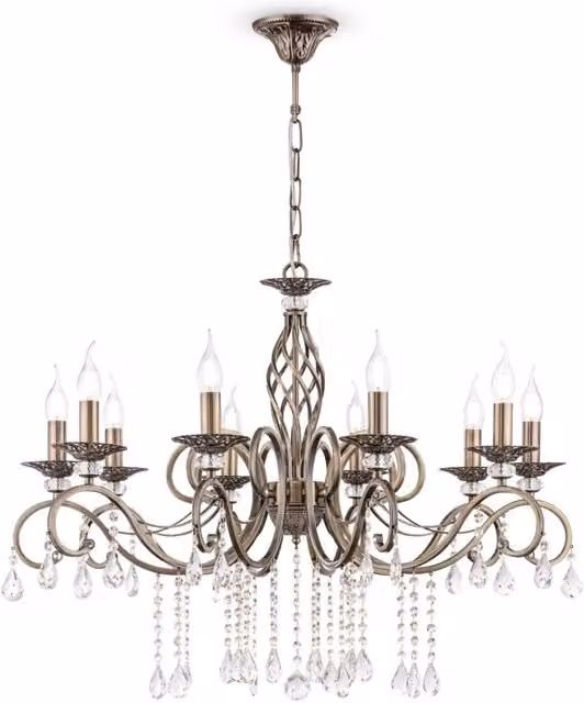 Lampadario a sospensione Grace Maytoni in ottone e cristallo color oro con 10 luci E14 e altezza regolabile
