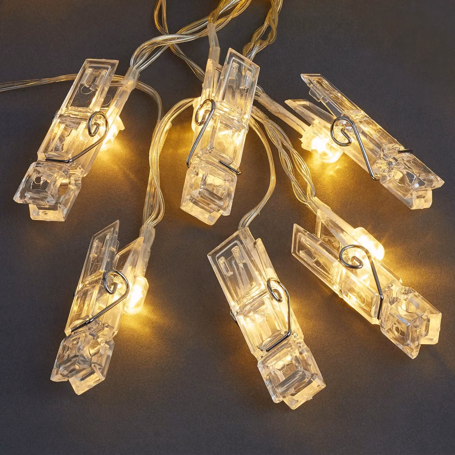 Catena luminosa a LED con clip, 40 LED bianco caldo, 4,68 metri, con connettori