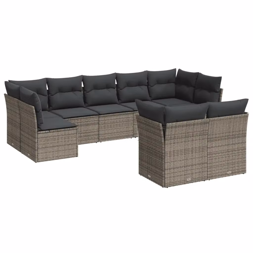 vidaXL Set Divano da Giardino 9 pz in Polyrattan Grigio con Cuscini e Ottoman – 2