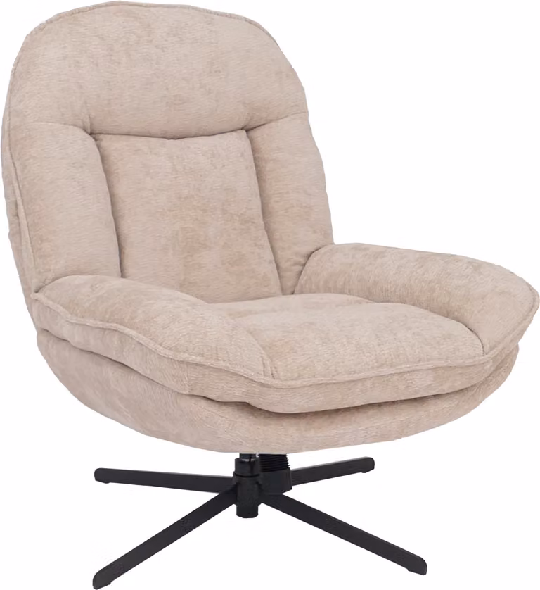 Poltrona relax HWC-P32, poltrona TV con sospensione Nosag, poltrona imbottita, girevole in metallo tessuto/ceniglia tessile (370 g/m²) ~ crema