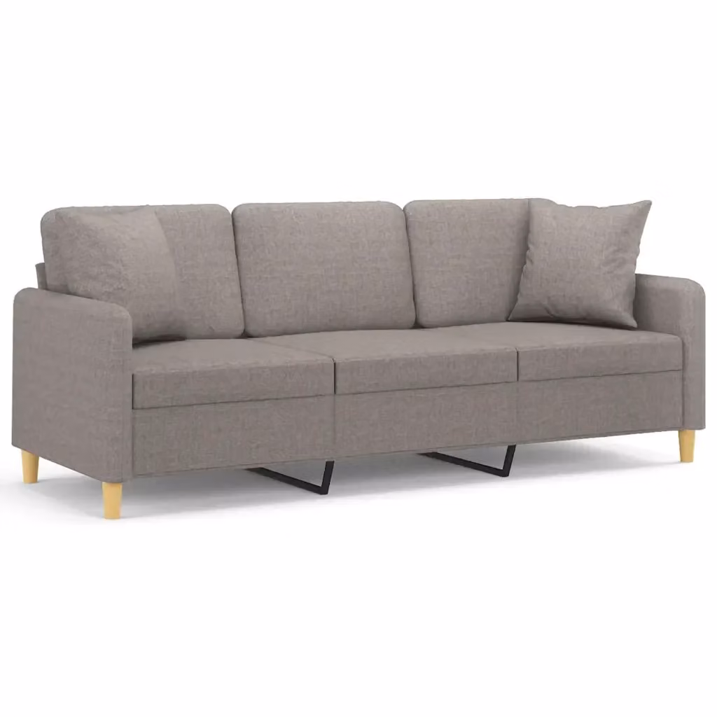 vidaXL Divano a 3 Posti Moderno in Tessuto con Cuscini Beige o Grigio L: 198 cm, P: 80 cm, H: 77 cm – 2