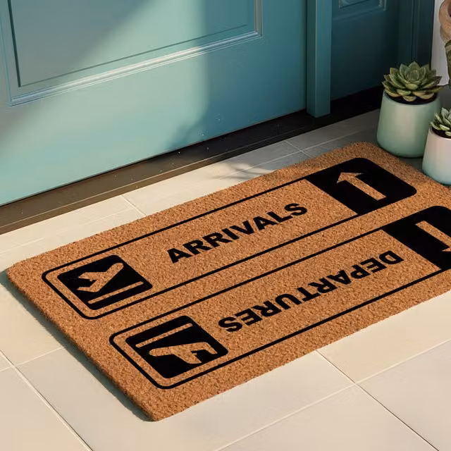 Zerbino Arrivals Departures marrone con fondo antiscivolo e proprietà dirt repellent, L 70 cm x P 40 cm