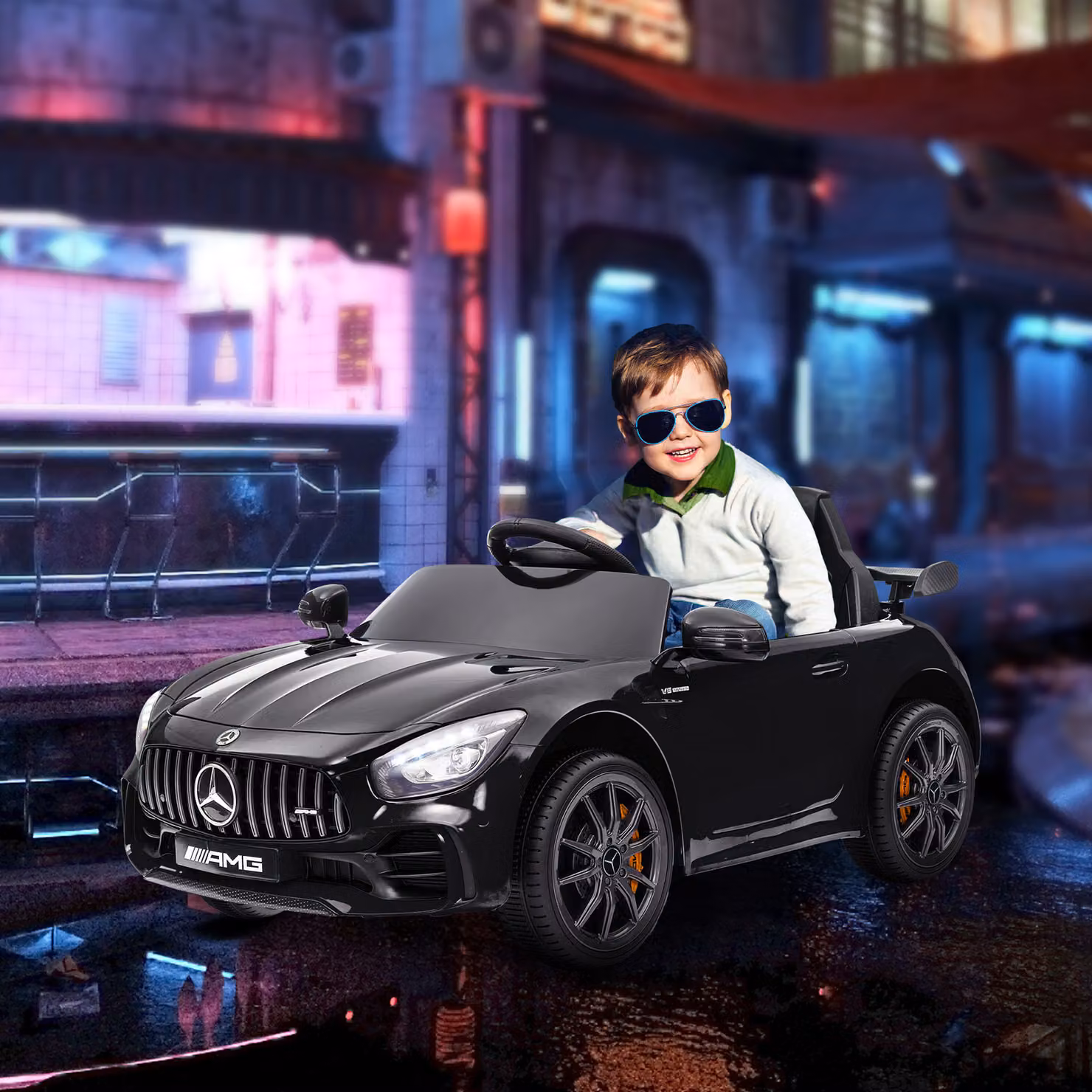 Auto elettrica Mercedes AIYAPLAY per bambini con telecomando, luci e musica, Nero – 2