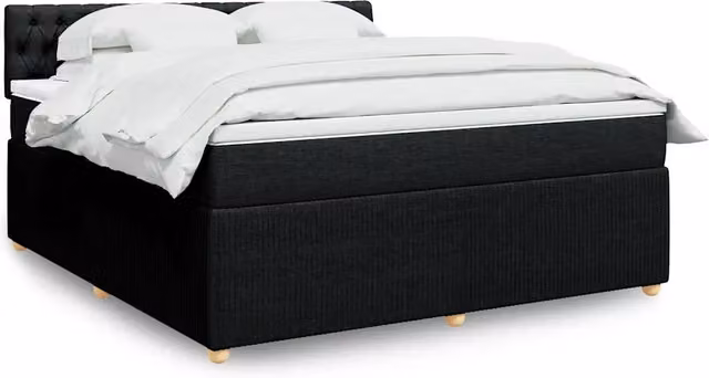 Letto Ibrido vidaXL con Giroletto a Molle e Materasso in Tessuto Nero e Bianco L/P: 180 x 200 cm