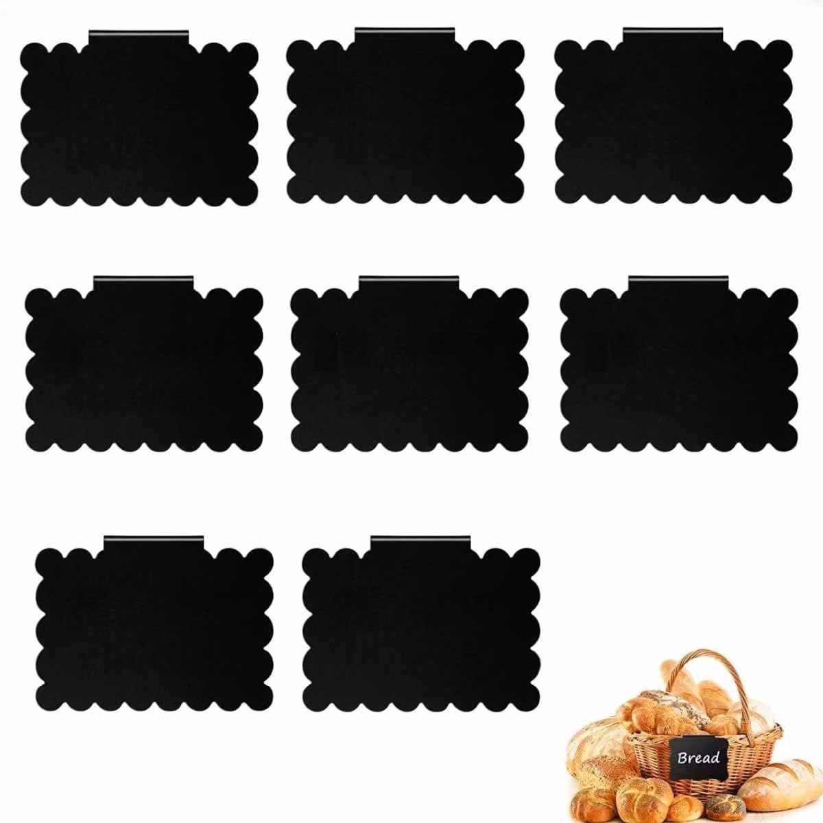 Etichette adesive per cesti, 8 supporti in plastica rimovibili, cartellini per prezzi per cucina, sala da pranzo, negozio (quadrati)