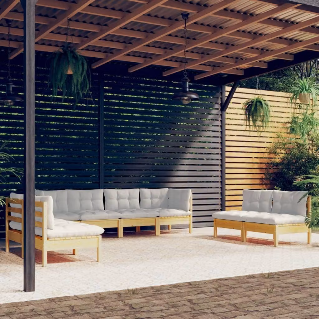 Maison Exclusive - Set Divani da Giardino 8 pz con Cuscini Crema in Massello di Pino