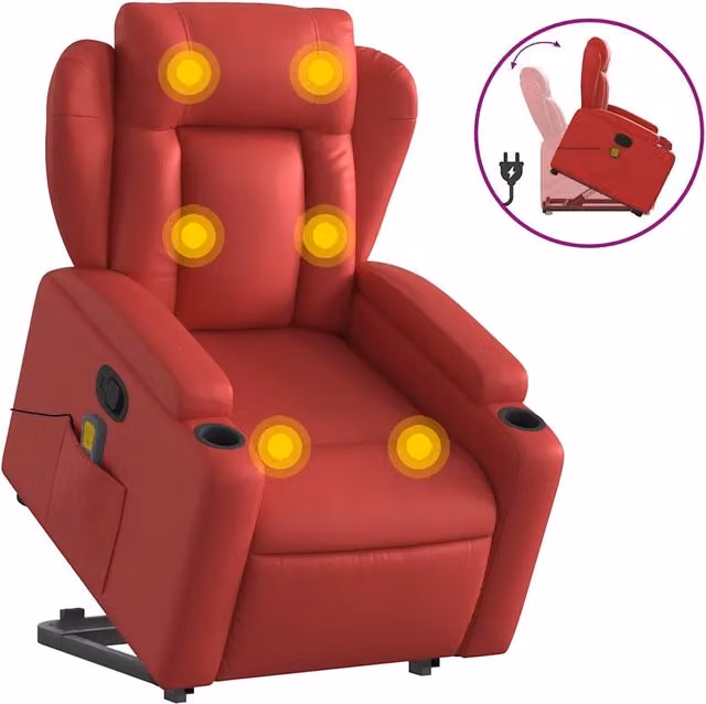 Poltrona | Sedia Relax Alzapersona Reclinabile Massaggio Rosso in Similpelle