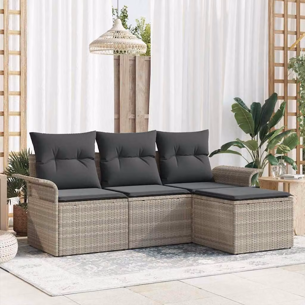 Maison Exclusive - Set Divano da Giardino 4 pcs Grigio chiaro Poly Rattan