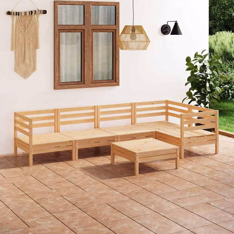 Set Salotto da Giardino vidaXL in Legno di Pino Marrone 6 Pezzi con Divano a L e Ottoman