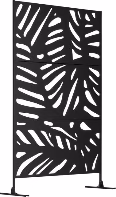 Pannello frangivista decorativo XYLO in metallo nero con motivo vegetale L: 122 cm, P: 45 cm, H: 198 cm