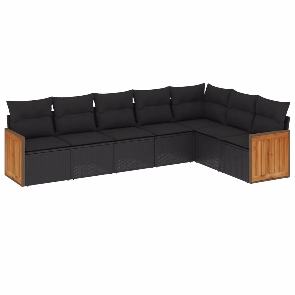 Set di Divani da Giardino a L vidaXL in Polyrattan Nero con 7 Cuscini Imbottiti e Coperture Rimosse – 2