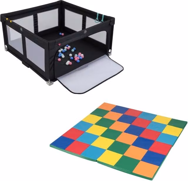 Box pieghevole per bambini e tappetini da gioco set 2 pz, Recinto per bambini e tappetino attivit¨¤ patchwork per bambini Colorato