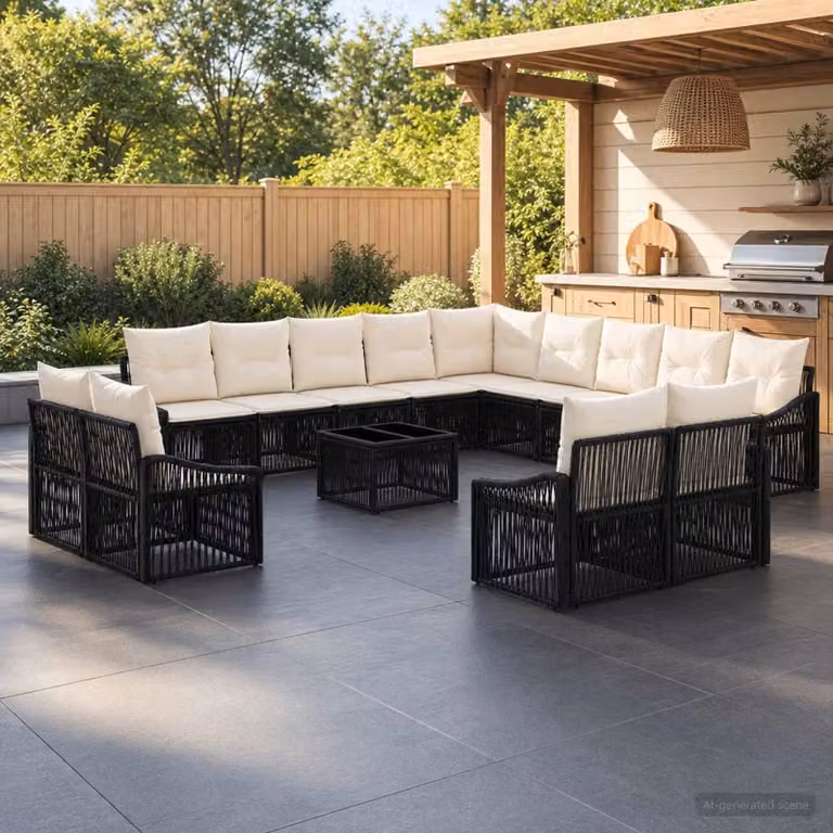 Maison Exclusive - Set da giardino composto da 14 pezzi, divano in rattan sintetico nero