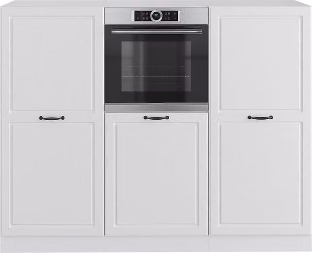 Cucina componibile Vicco R-Line in stile country house Bianco rustico/Bianco, larghezza 180 cm, senza piano di lavoro