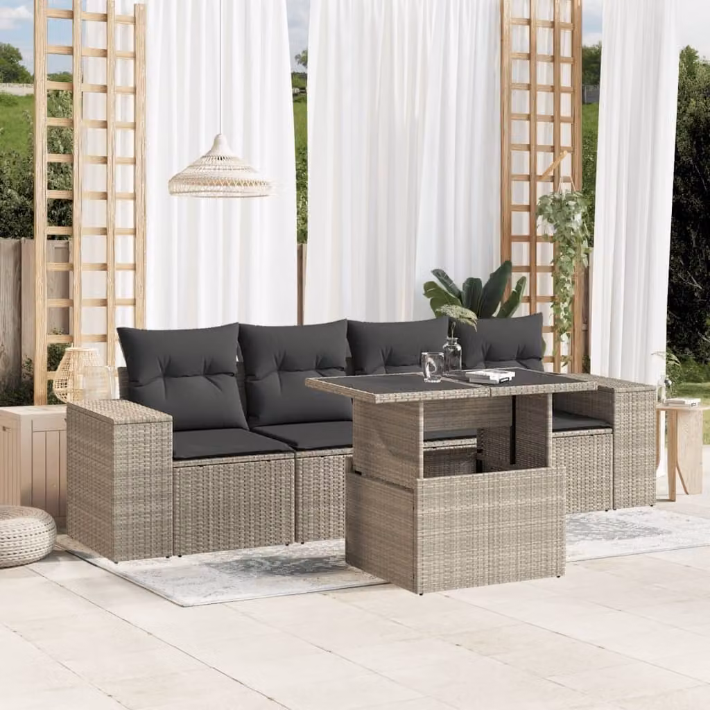 Maison Exclusive - Set Divano da Giardino 5pz con Cuscini Grigio Chiaro Polyrattan