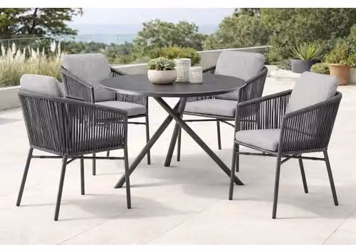 Gruppo di sedute Destiny LUCCA BARLETTA 4 poltrone + tavolo Ø110x76cm piano in HPL