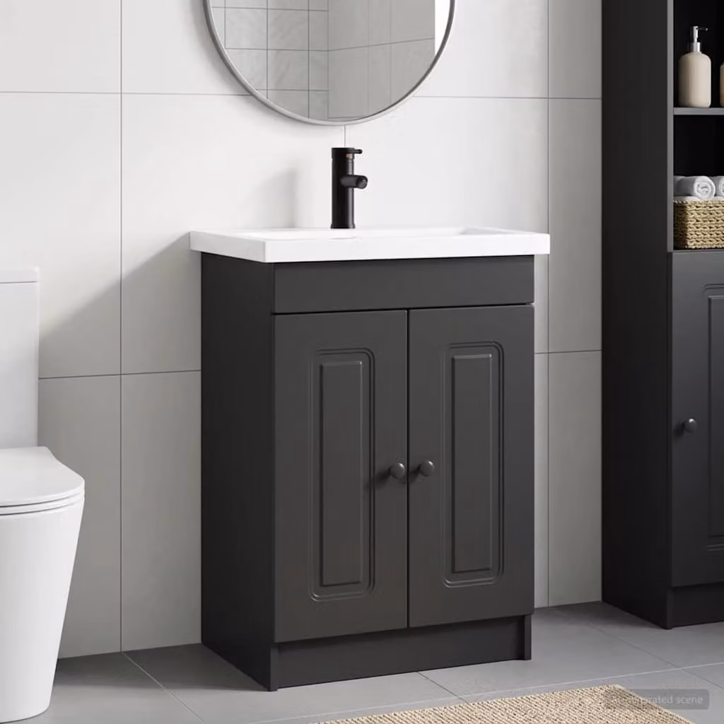 Set di mobili per il bagno moderno vidaXL in nero con ante a battente e ripiani interni L/P/H: 56 x 37,5 x 81 cm