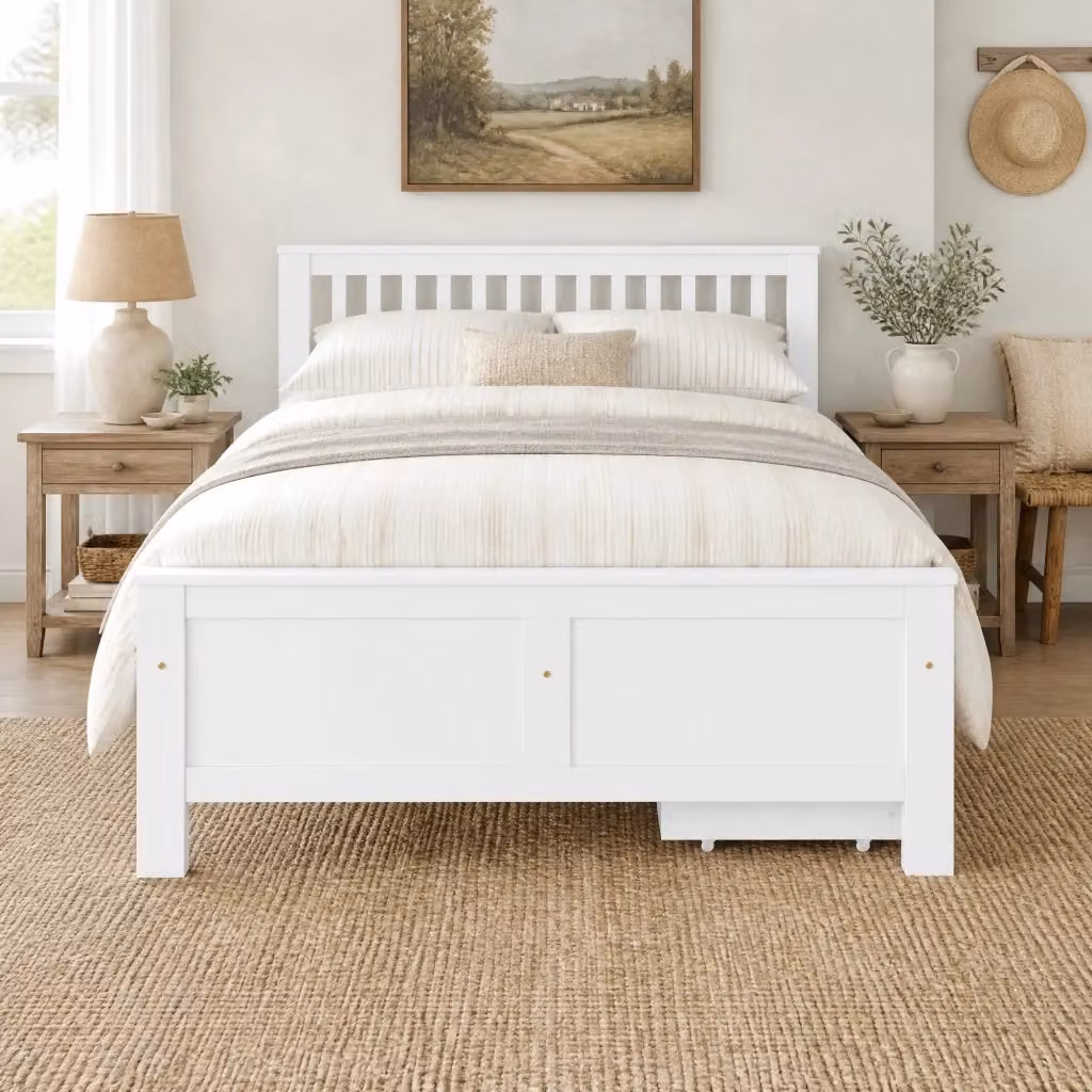 Letto Matrimoniale REDOM in Legno e MDF Bianco con 2 Cassetti L/P: 140 x 200 cm – 2