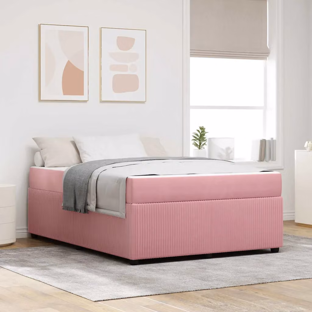 Struttura del letto moderna vidaXL in tessuto rosa con legno, L 140 cm x P 200 cm – 1