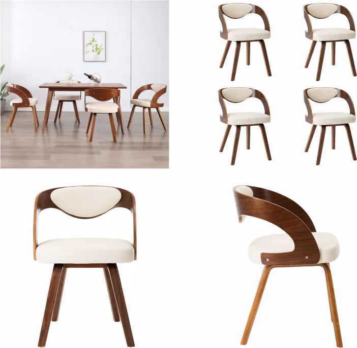 vidaXL Sedie da pranzo 4 pz. Legno curvato crema e Pelle finta - Sedia da sala da pranzo - Sedie da sala da pranzo - Sedia - Sedie