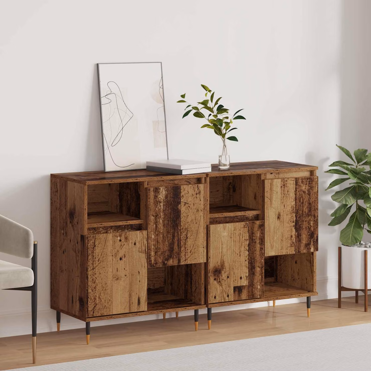 Set di 2 Sideboard vidaXL in legno vecchio e metallo, colore marrone, L 120 x P 35 x H 70 cm – 1