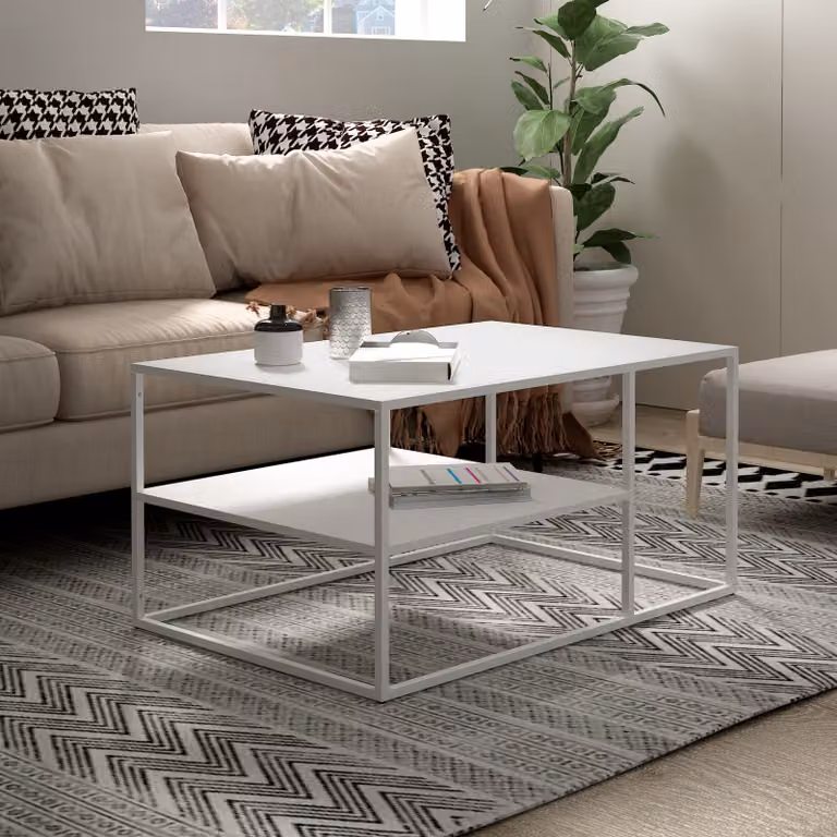 Tavolino 'Solund' in acciaio 90 x 60 x 45 cm bianco