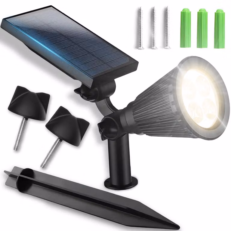 Faretto solare esterno, 4 LED, 50 lumen, 20 W, grado di protezione IP44, batteria 1860 mAh, dimensioni 33x9,2x18 cm