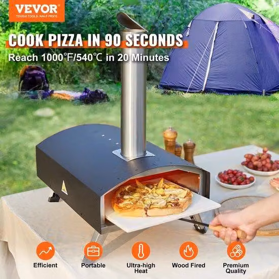 Forno per pizza leggero a pellet e carbone, ideale per grandi feste in giardino e in campeggio - 304,8 mm - Griglia in acciaio inossidabile