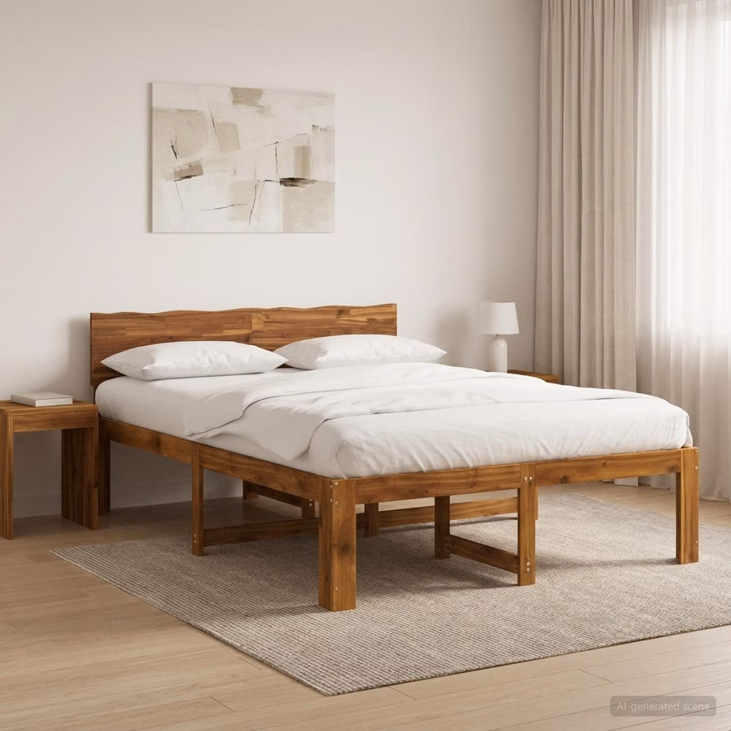 Letto matrimoniale con testiera vidaXL ROSTOCK in legno di acacia naturale, L 150 x P 200 cm