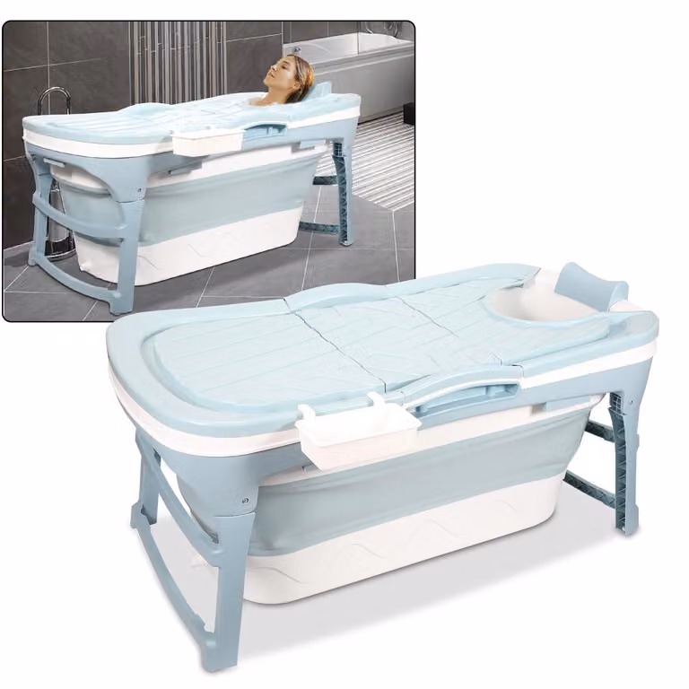 Ikodm Vasca da bagno per adulti, 118x60x50 cm, vasca da bagno pieghevole e portatile con copertura, ideale per la doccia e il relax
