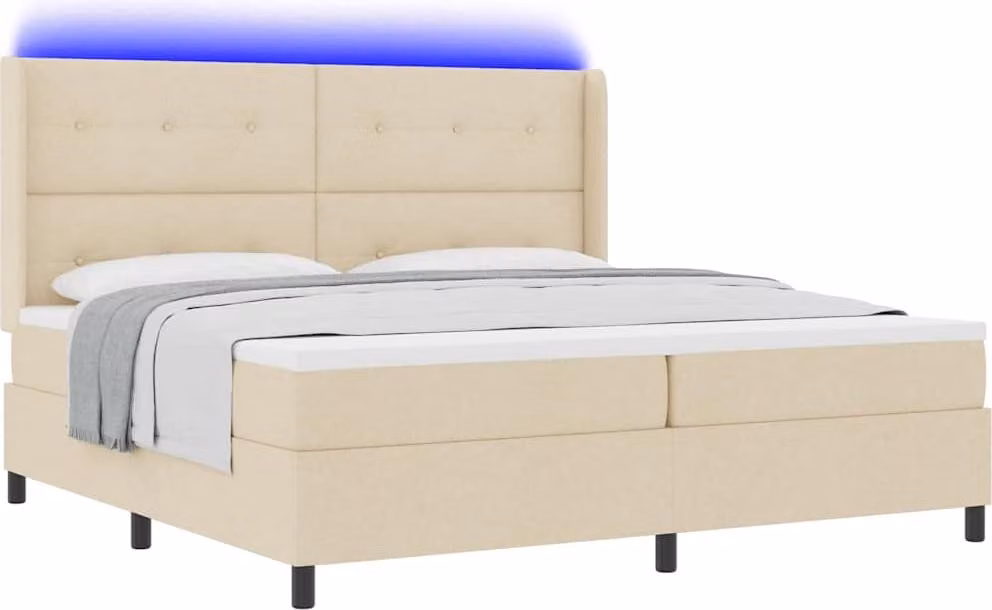 Letto a Sorgente LED con materasso Crema 200 x 200 cm Tessuto